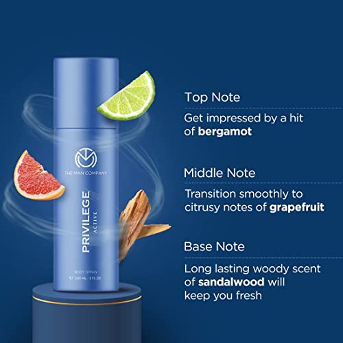 Image of The Man Company Privilege Active Deodorant for Men -150ml, Pack of 3 | Premium Body Spray | Long-Lasting Fragrance | Perfect Deo Set For Everyday Use | Gift for Husband, Boyfriend