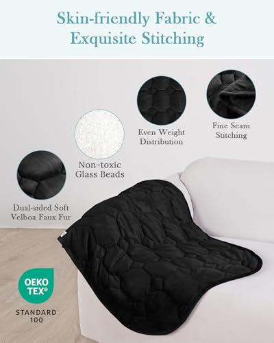 Image of Topblan Weighted Lap Blanket 7lbs for Adults, Small Weighted Throw for Napping, Relaxation, Calming and Travel, Skin Friendly & Machine Washable for All-Season Sleeping, Black, 24x29 Inches
