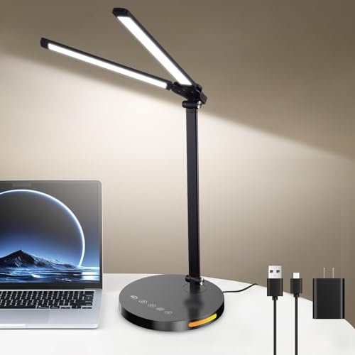 Consejos para Comprar Lamparas de Escritorio Walmart que Puedes Comprar On-line. 49 Lámpara de Escritorio LED con Doble Cabezal Regulable, Luz Nocturna en la Base, 5 Modos de Color, 10 Niveles de Brillo y Control Táctil para Oficina, Hogar, Estudio (Adaptador...