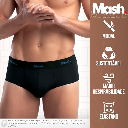 Kit 4 Cuecas Slip Mash Modal Tencel Masculina Adulto Extremamente Confortável | 4 Preto | M