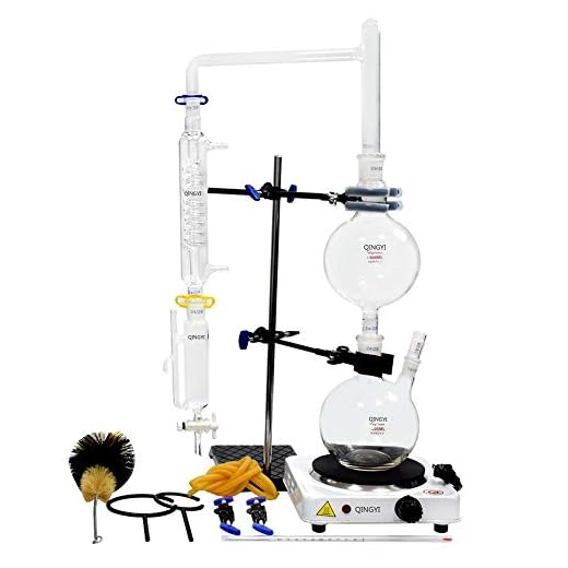 500ml Essential Oil Distillation Apparatus Lab Glassware Kits with Hot Stove Graham Condenser Separating Funnel Water Distiller Purifier 24/40 Joint (500ml)