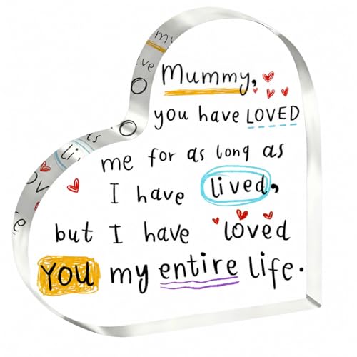 Image of Mummy Acrylic Heart Plaque, Emotional Gift for Mum from Daughter Son, Clear Heart Sign with “You Have Loved Me for as Long as I Have Lived”