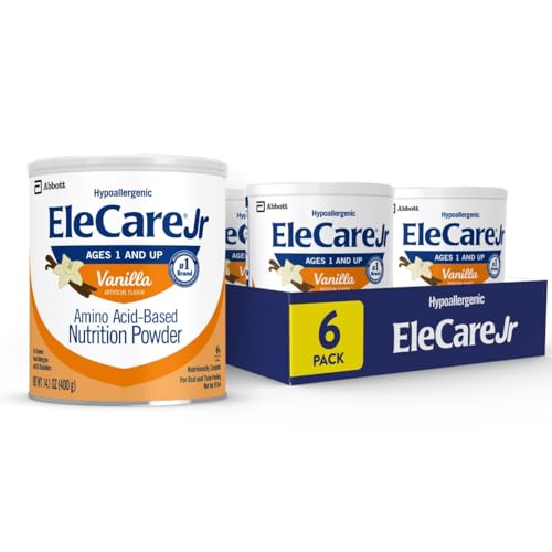 Image of EleCare Jr Amino Acid-Based Nutrition Powder, Complete Nutrition for Ages 1 and Older With Food Allergies, Vanilla, 14.1-oz Can, Pack of 6