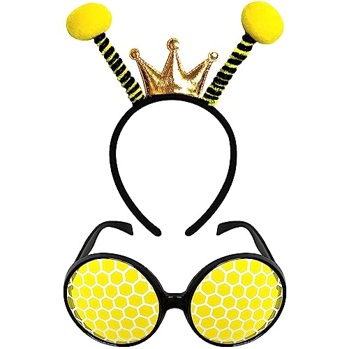 Poptrend Bee Antenna Headband Adult,Ladybug Antenna Headband and Glasses Set Costume Accessories Halloween Cosplay Party Favors for Women, Men and Kids