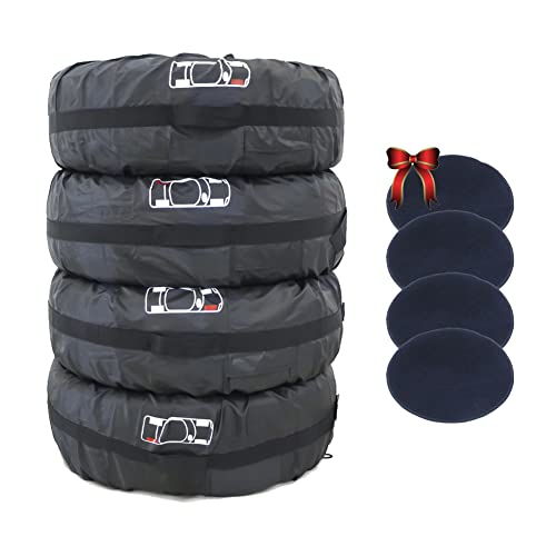 Image of Spare Tire Cover Set of 4 Waterproof with Handle Wheel Storage Bag for SUV Truck Camper Trailer RV Wheel Protector Cover with 4pcs Wheel Felt