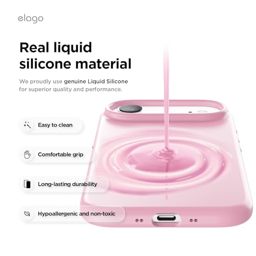Image of elago for iPhone Air Case, Premium Magnetic Silicone Case, Compatible with MagSafe, Liquid Silicone Material, Protective Cover, Shockproof, Slim Phone, 6.5 inch (Hot Pink)