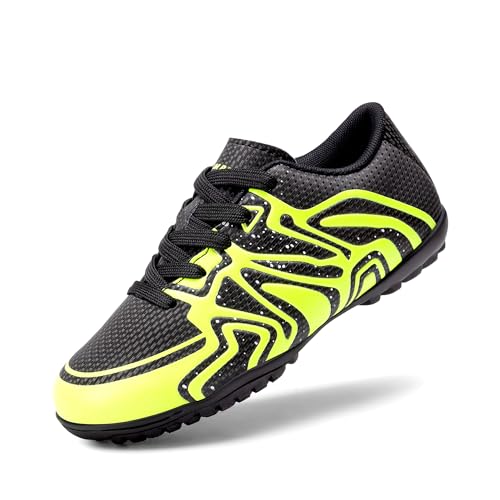DREAM PAIRS Boys Girls Indoor Turf Soccer Cleats Lace Up Athletic Youth Futsal Football Shoes for Little/Big Kid 11 Little Kid Black/Neon Green