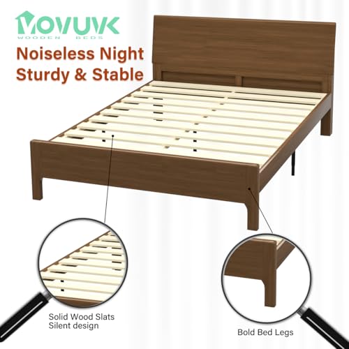 Vovuvk XGB Queen Solid Wood Bed Frame With Headboard, Mid Century Modern Wooden Platform Bed, Wooden Bed Slats, No Box Spring Needed, Noise Free Easy Assembly thumb #2