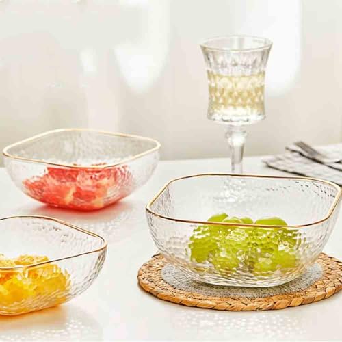 Plateau de service en verre ondulé : grand bol de fruits et assiette à collation