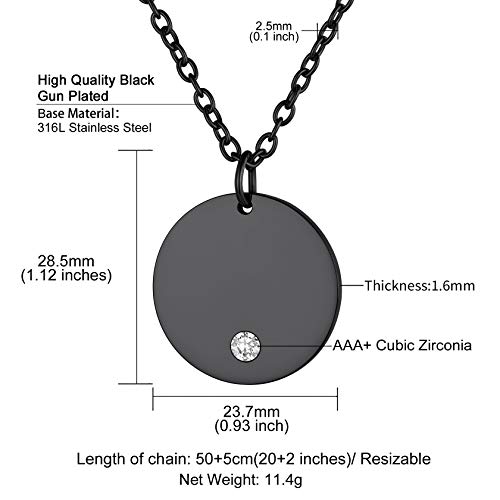 Chainshouse Birthstone Custom Disc Necklace Black Minimalist Personalized Circle Pendant Text Engravable With Name/Date/Locations #TOP5