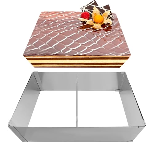 Dazkzooy Backform Rechteckig Verstellbar - Rechteckige Kuchenform mit 8cm Höhe - Hochwertige Edelstahl Backrahmen für Schichttorten und Kuchen - Backformen Set für Backliebhaber