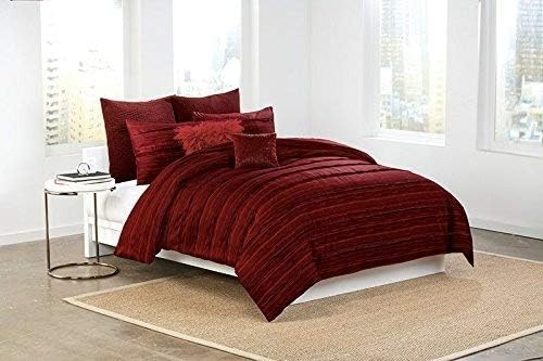 DKNY~Washed Stripe~Red~ Queen Full Duvet Cover cotton