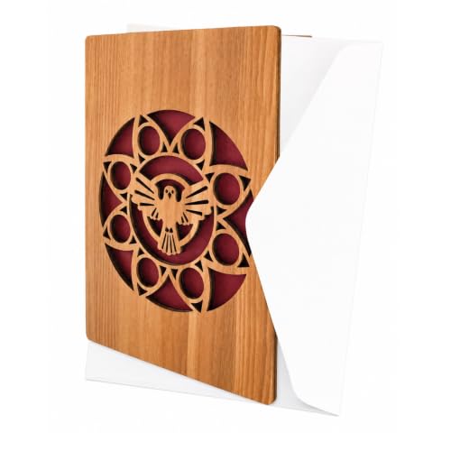 F.LLI BONELLA Carte en bois naturel avec sculpture représentant la colombe du Saint-Esprit f.to 11 x 15,5 cm avec enveloppe incluse