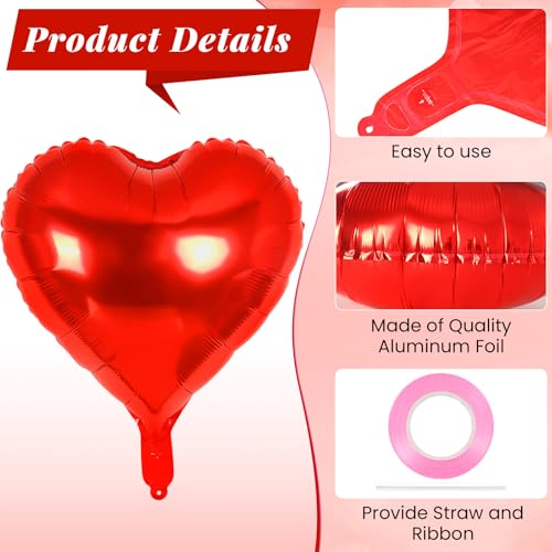 Image of 6 Pcs 32 Inch Red Pink Silver Heart Balloons, Giant Heart Shape Foil Balloons Love Balloon Valentine Balloon for Birthday Party Wedding Engagement Party Baby Shower Valentine Day Decorations