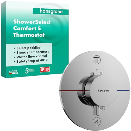 hansgrohe ShowerSelect Comfort S - Thermostat Unterputz, Armatur mit Sicherheitssperre (SafetyStop) bei 40° C, rundes Thermostat, Mischbatterie für 2 Verbraucher, Chrom