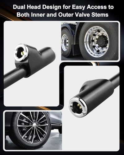 Image of GODESON Heavy Duty Tire Pressure Gauge, 13.5 inch Dual Head Semi Air Gauge 20-220PSI /2-15Bar for Car, Motor, RV & Truck, Stainless Steel, Accurate & Durable for Tire Pressure Check, Black Pencil Gauges