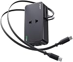 Travel Adapter for Europe with 2 Built-in Retractable USB-C Cables, Slim EU Plug Adapter with 1 AC Outlet, 1 USB-A & 1 USB-C Ports, Type C European Plug (Not a Voltage Converter)