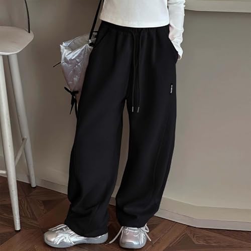 Girls Sweatpants Baggy Loose Wide Leg Straight Long Plain Pants High Waist Elastic Lightweight School Trousers with Pockets4