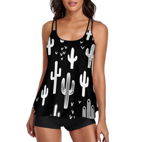 Maillot de bain tankini cactus bicolore fluide style robe de plage avec short