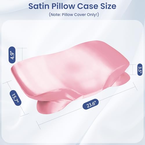 Image of Satin Pillowcase for Cervical Pillow, Ergonomic Case, Smooth & Silky Soft Sleeping Pillowcase, Pink Pillow Cover with Zipper