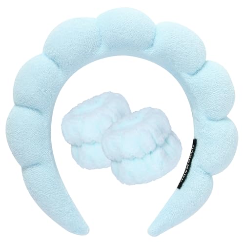 DRESHOW Spa para Lavarse la Cara Set de Muñequeras Esponja de Rizo Suave Maquillaje Cuidado de la Piel Diadema Antideslizante para Mujer
