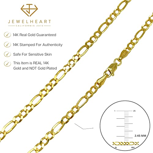 Jewelheart 14K Real Gold Figaro Chain - 2.45Mm Diamond Cut Cuban Link Figaro Necklace For Men - Dainty Gold Pendant Necklace For Women 16" #TOP5