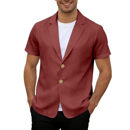 Traje para hombre Slim Fit Sakko Sportlich Modern Anzugjacke Freizeit Kurzarm Einfarbige Sportsakko Elegant Herrensakko bequeme Fashion Anzugmantel Solaverskragen Sommerjacke