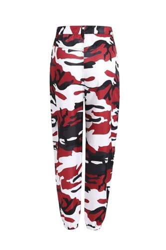 Camouflage Cargo Pants, Military Style Harem Workwear, Multi-Color Pattern Design, Casual Streetwear (US, Alpha, XX-Large, Regular, Regular, White red)2