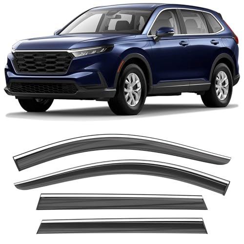 Image of Shatterproof Taped-On Window Deflectors for Honda CR-V 2023-2026 with Chrome Trim, Rain Guards, Window Visors for Car, Vent Deflector, 4pcs