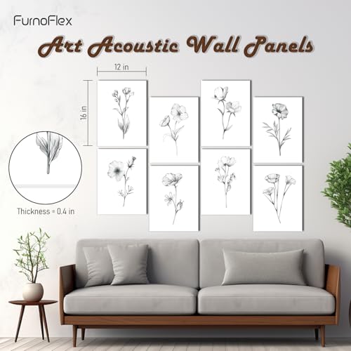 FurnoFlexArt Acoustic Panels Tiles Decorative Room Sound Proof Foam Absorbing Panels Noise Dampening Canceling Reducing Blocker for Walls (Floral Sketch, 48 * 32 in)