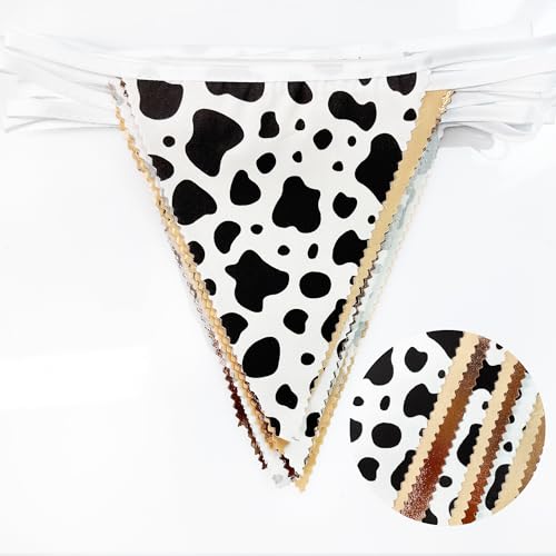 Image of 32Ft Cow Party Decorations Western Cowboy Triangle Flag Fabric Banner Pennant Garland Streamer for Western Cowgirls Cowboys Rodeo Birthday Derby Day Festival Farm Cow Wild Party Decor Supplies