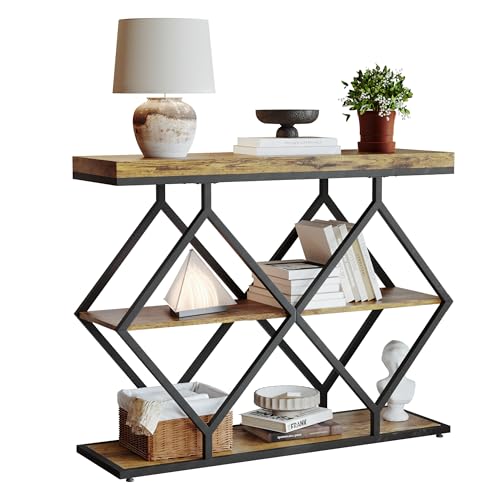 39" Garvee 3-Tier Rustic Entryway Console Table w/ Open Shelves & Metal Frame - image 4