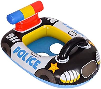 Baby Swimming Pool Float Ring, Swim Ring Police Car Design Inflatable PVC Cartoon Shape Pool Float for Summer Black