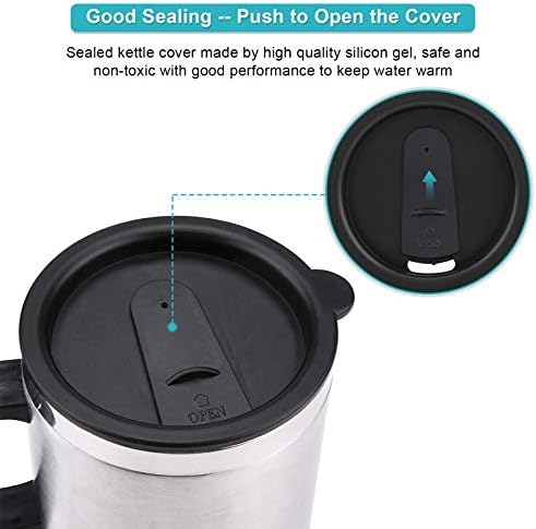 Car Heating Cup, Stainless Steel Travel Heating Cup, Electric Heated Coffee Mug for Heating Water, Coffee, Milk and Tea with Charger, 450ml, 12V