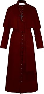 Moniss Traje de padre de halloween com colar de cruz unissex masculino feminino sólido longo padre vigário fantasia outwear padre medieval fantasias de cosplay adereços de festa de halloween