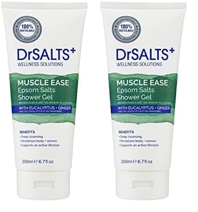 DrSALTS+ Muscle Therapy Shower Gel with Epsom Salts, Eucalyptus and Ginger Essential Oils, 200 ml (Pack of 2)