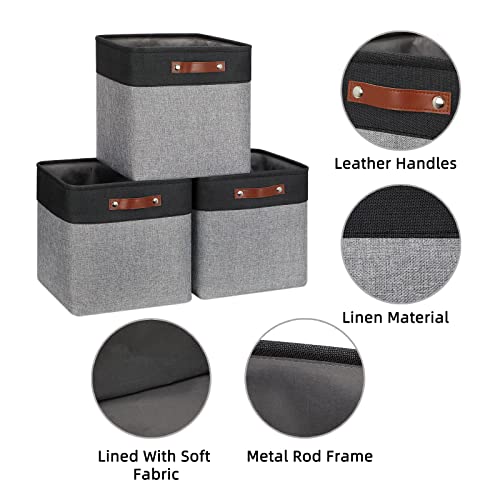 Hnzige Storage Foldable Baskets Cubes Set(3 Pack) Fabric Bins For Shelves,13 Inch Storage Basket For Organizing With Leather Handles For Home, Toys, Clothes, Kids Room, Closet Storage(Black&White) #TOP5