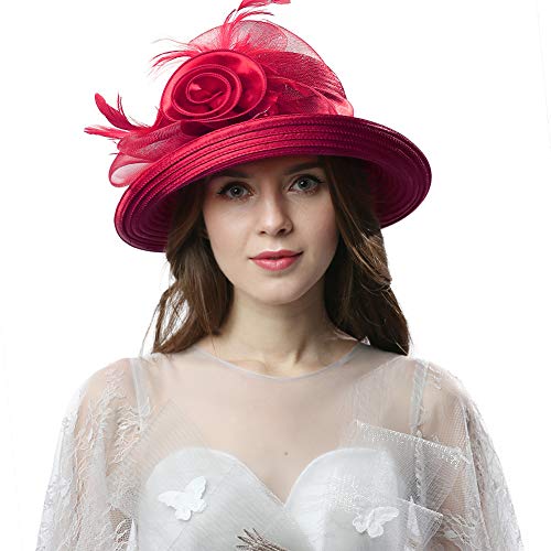 Janey&Rubbins Womens Church Derby Wedding Fascinators Cloche Bucket Bowler Hat (Burgundy)