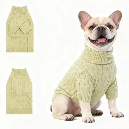 Image of Small /Medium Dog Sweater, Warm Dog Winter Coat w /Sleeves, Comfortable High Neck Premium Dog Clothes for Bulldog-Best for Holidays, Daily Walks L Light Green