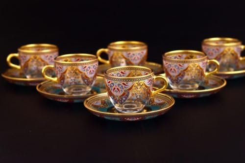 Turkish Coffee Glasses Set For Six Person- Demitasse- Arabic coffee cups-Ethnic designed espresso cups.