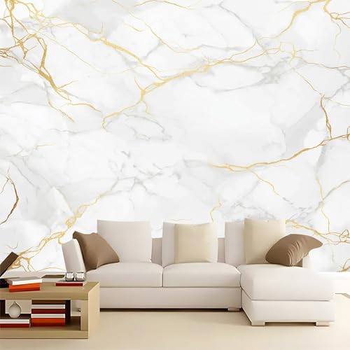 Or Blanc Papier Peint Photo Ligne Marbre Papier peint intissé 3D Effet 250 x 175 cm Poster Tableaux Muraux Tapisserie Photo Trompe l'oeil Ornament