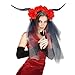 Shurhome Devil Horn Flower Headband with Veil Cosplay Costume Hairband Dark Series Hairhoop Day of the Death Hairband for Women Women Fashion Accessory