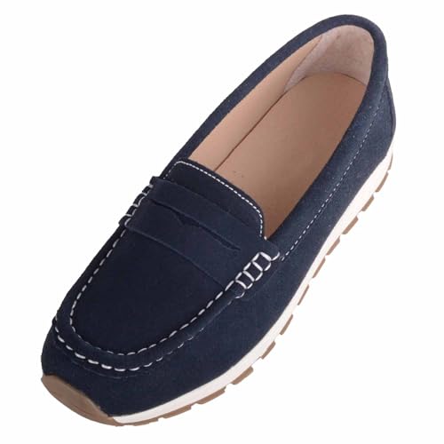 ABSOLUTE FOOTWEAR Womens Genuine Leather Suede Chunky Boat Deck S...