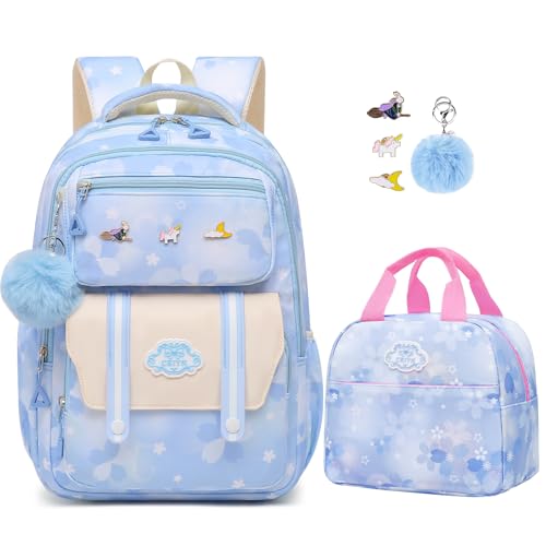 Cute Girls Backpack - Stylish School Bag for Students Versatile Chic and Splash-Proof with Multiple Pockets（17inch Set Blue）