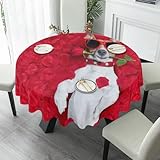 Runde Tischdecke, Motiv: Hund mit Rosenmuster, 152,4 cm, waschbar, Polyester, für Küche, Party, Kaffee, Bar, Esstischdekoration