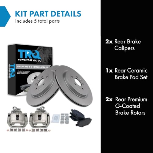 Image of TRQ Rear Brake Pad and Rotor Set Ceramic G Coated Rotors Calipers