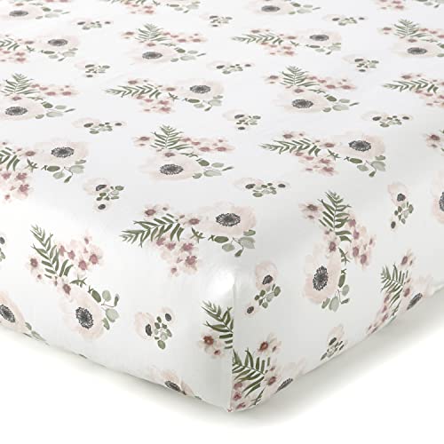 Image of Levtex Baby - Fiori Crib Bed Set - Baby Nursery Set - Floral - Charcoal, Coral, Pink, Green, Cream - Bold Floral - 4 Piece Set Includes Quilt, One Fitted Sheet, Wall Decal & Skirt /Dust Ruffle