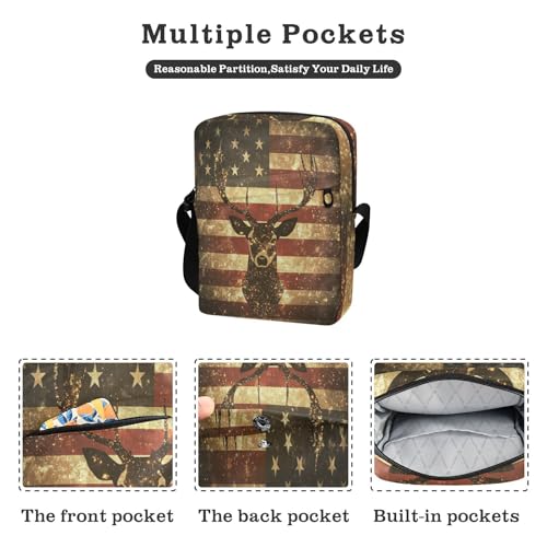 American Flag Deer messenger bag for men Small Crossbody Bags For Women Cross Body Purse Adjustable Strap for Travel work2