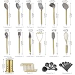 Gold Kitchen Utensils Set, Kyraton 38 Pieces Non-Stick Silicone Cooking Utensils Set, Spoon Spatula Set with Sturdy Stainless Steel Utensil Holder, Dishwasher Safe - Image 2