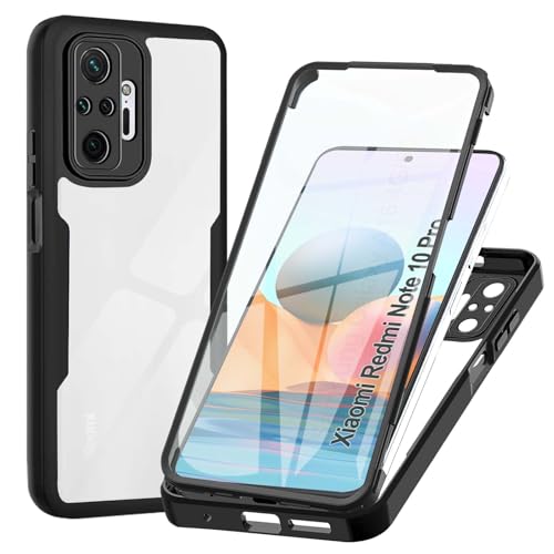 Cover per Xiaomi Redmi Note 10 Pro (Non per Note 10), Custodia Antiurto con Protezione dello Schermo Integrata, 360° Sottile Cover Transparente Silicone Custodia per Redmi Note 10 Pro / Pro Max, Nero